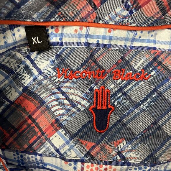 Visconti Black Men's XL Multicolor Contrast Cuff Long Sleeve Button-Front Shirt - Picture 6 of 7